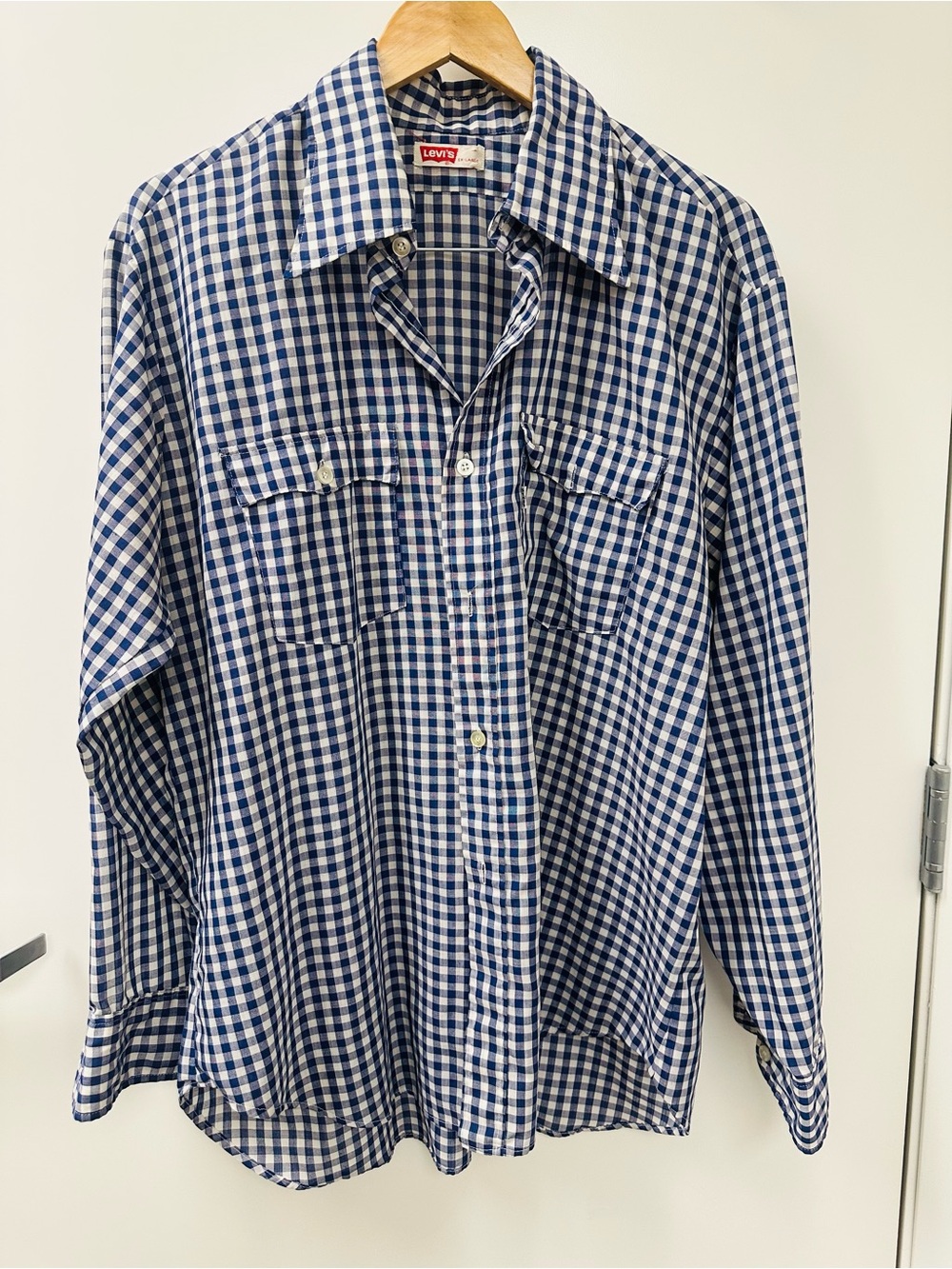 Levi's Men's Navy and White Gingham Button-Down Shirt